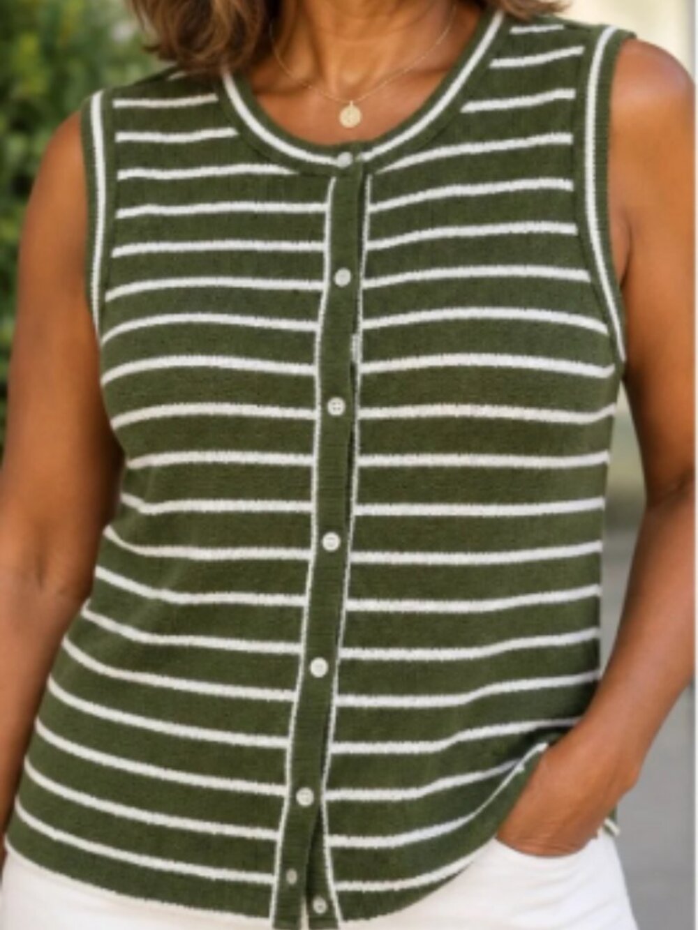 Madewell knit vest, olive green/white, size L